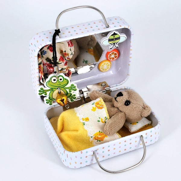 Plush toy bear, soft animal doll, miniature dollhouse toy, rag animal handmade. mini stuffed animals plush. travel toys for kids. pocket toy