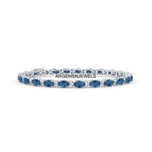 Blue Topaz Bracelet in 925 Sterling Silver, London Blue Topaz Oval Cut Bracelet, Wedding Gift, Gift For her, November Birthstone