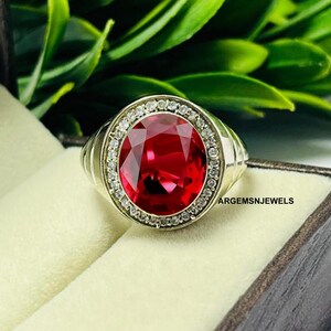 Oval Lab Rubinring, 925 Sterling Silver, Kubisk Zirkon Accent