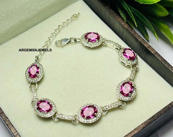 Dainty Lab Ruby Bracelet: 925 Sterling Silver Tennis Bracelet