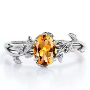 Unique Yellow Topaz Ring, 925 Silver Ring, Golden Topaz Jewelry, Nature Inspire Leaf Ring Yellow Golden Topaz, Birthstone Topaz Ring