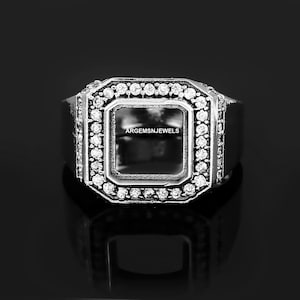 9MM Square Semi Mount Ring-Bride Ring-Without Stone Ring-Wedding Ring-Men&#39;s Ring-925 Sterling Silver Ring-9MM Bezel Setting Ring