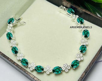 Emerald Bracelet 925 Sterling Silver Tennis Bracelet Women May Birthstone
