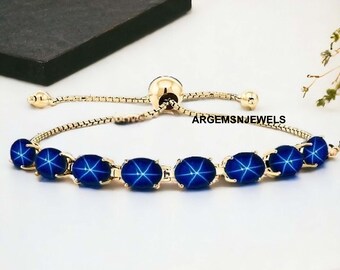 Lindy Star Sapphire Bracelet 925 Sterling Silver Blue Lindy Star Bracelet Lab Created Lindy Star Sapphire Gemstone Woman Bracelet