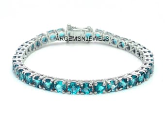 Paraiba Tourmaline Bracelet For Women Vintage Tennis Bracelet Unique Handmade Bracelet Rose Gold Bracelet Round Cut Gemstone Bracelet