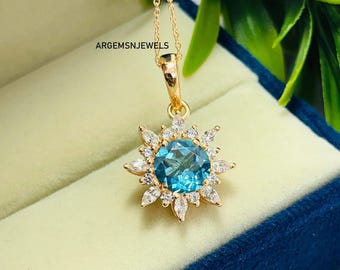 Runde Paraiba Turmalin Halskette Massiv 925 Sterling Silber Personalisierte Anhänger für Frauen Neon Blau