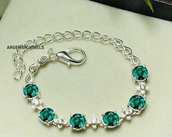 Emerald Bracelet: 925 Sterling Silver, Cubic Zircon Halo