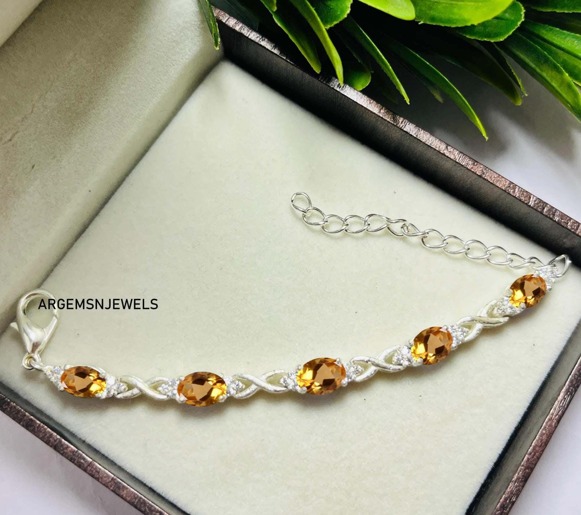 Natural Yellow Topaz Bracelet-Tennis Bracelet-925 Silver Bracelet-Golden Bracelet-Yellow Topaz Gemstone-Engagement Topaz Bracelet For Bride