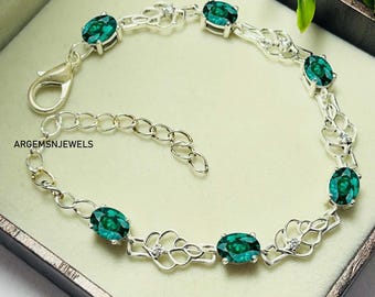 Emerald Sterling Silver Bracelet: Bridal Halo Stacking Bracelet