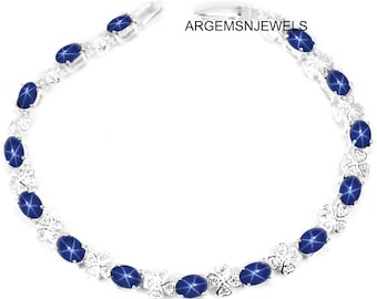 Genuine Lindy Star Sapphire 925 Sterling Silver Blue Star Bracelet Lab Created Lindy Star Sapphire Gemstone Woman Bracelet