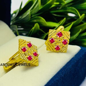 Boutons de manchette rubis taille princesse en argent sterling 925, or 14 carats, cadeau de mariage pour le marié