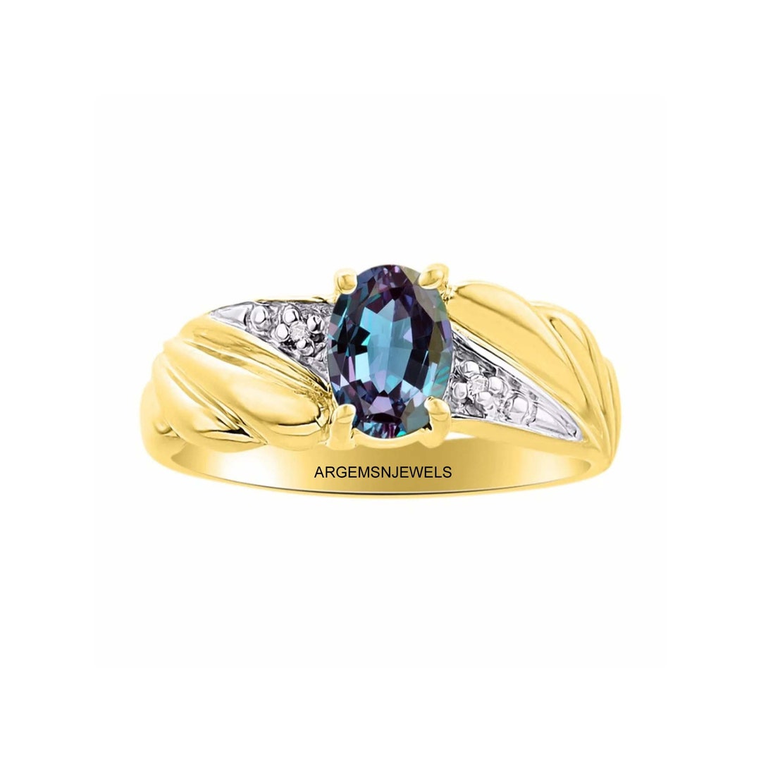 Men's Alexandrite Ring, Oval Cut Alexandrite Ring, Solid 925 Sterling Silver Ring With 18K Gold