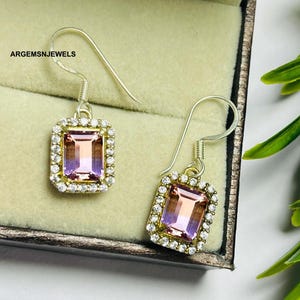 Ametrine Earrings Ametrine Lever Back Earrings, Bio color Ametrine Earrings, Dangle Earrings, Delicate Birthday Gift Her 925 Sterling Silver