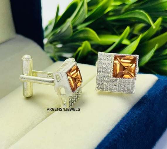 Citrine Cufflinks - Etsy CITRINE CUFFLINKS AND TIE PIN main image 2