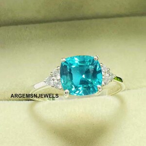 Paraiba Tourmaline Ring: Sterling Silver Cushion Cut Engagement Ring