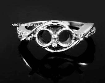 Toi Et Moi-ringzetting 925 sterlingzilveren ring met twee stenen en halve stenen (6 x 6 mm)