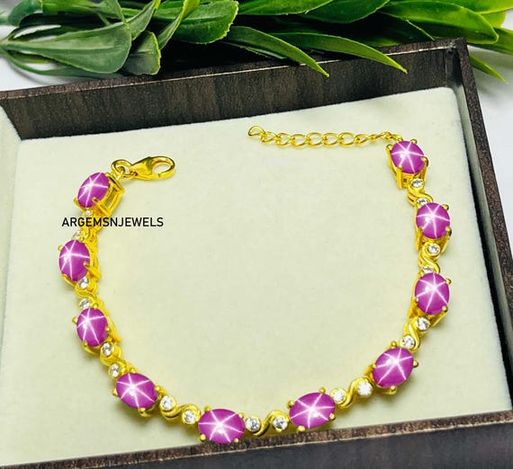 STAR JEWELRY ピンクサファイア　ブレスレット ピンクスターサファイアブレスレット 14Kゴールドメッキ スターリング