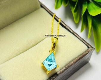 Paraiba Tourmaline Necklace: Kite Cut Green Gemstone, 925 Sterling Silver Pendant
