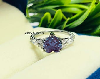 Heart Alexandrite Ring: Sterling Silver, June Birthstone