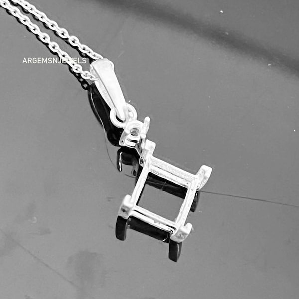 Sterling Silver Square Pendant Mount: 8MM Prong Setting