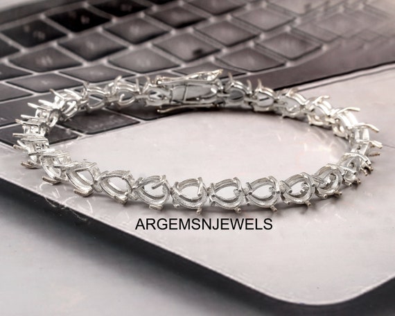 Pear 7x5mm Sterling Silver Semi Mount Tennis Bracelet - Etsy