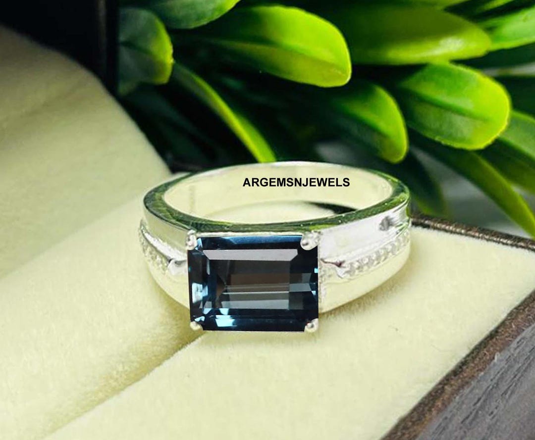 Emerald Cut London Blue Topaz Ring: Sterling Silver Statement Ring - Etsy