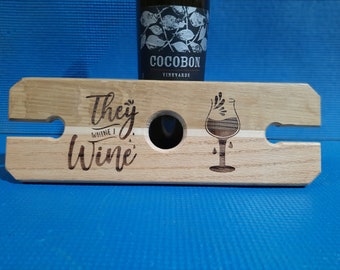 Wine Bottle Oak and Maple Wood Caddy for 2 glasses