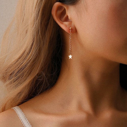 Gold Star Dangle Earrings Uk Linked Chain Earrings Star Etsy