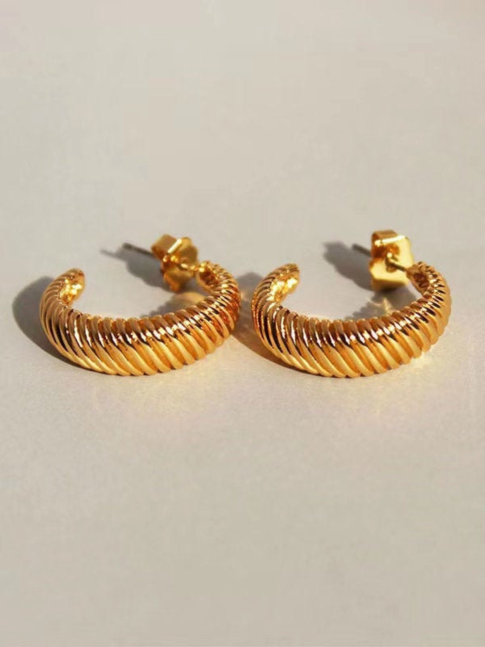 Croissant Gold Hoop Earrings basic Statement Earrings Thick | Etsy