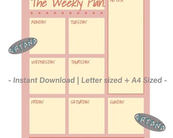 THE WEEKLY PLAN | Digital Printable Page | Instant pdf Download | A4 + Letter Size