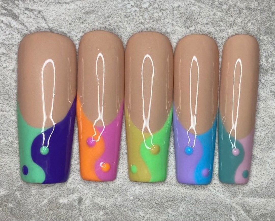 Kylie Rainbow Yin and Yang Nails Glue on Nails Press on - Etsy