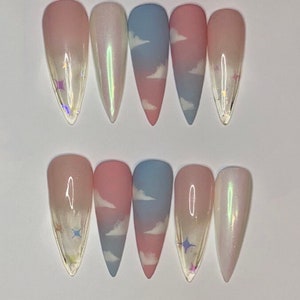 Sunset Dream Cloud Nails | | Glue On Nails | Press On Nails | False Nails | Long Fake Nails