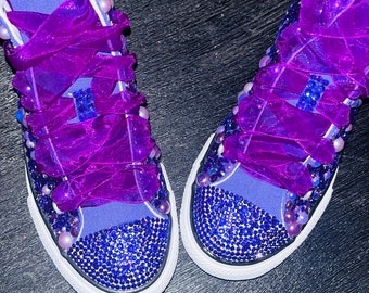 Purple high top Bedazzled Chuck Taylor’s, bedazzled shoes, birthday shoes, birthday gift, Christmas gift, wedding converse, vacation chucks