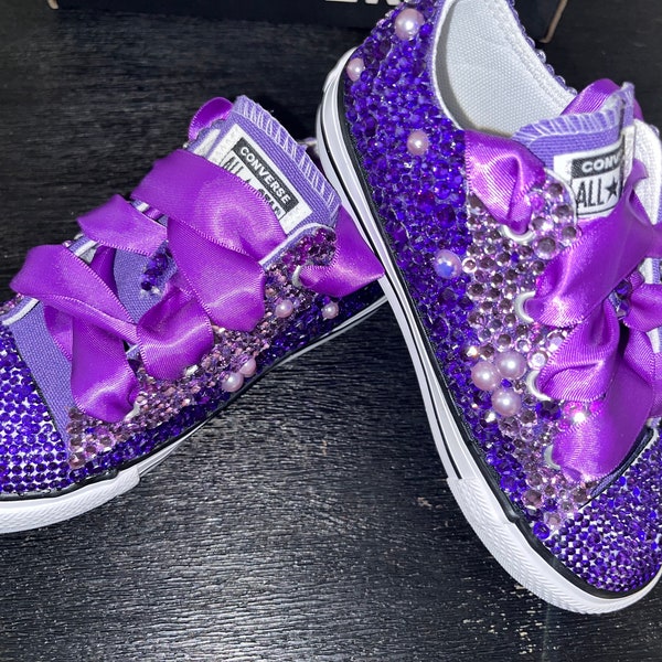 Purple low top  Bedazzled Chuck Taylor’s, bedazzled shoes, birthday shoes, birthday gift, Christmas gift, wedding converse, vacation chucks