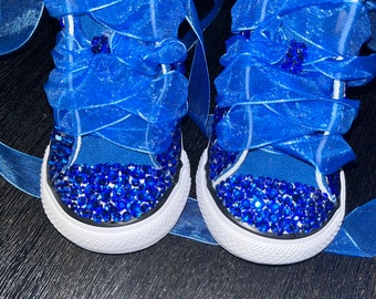Blue Bedazzled Chuck Taylor’s, bedazzled shoes, birthday shoes, birthday gift, Christmas gift