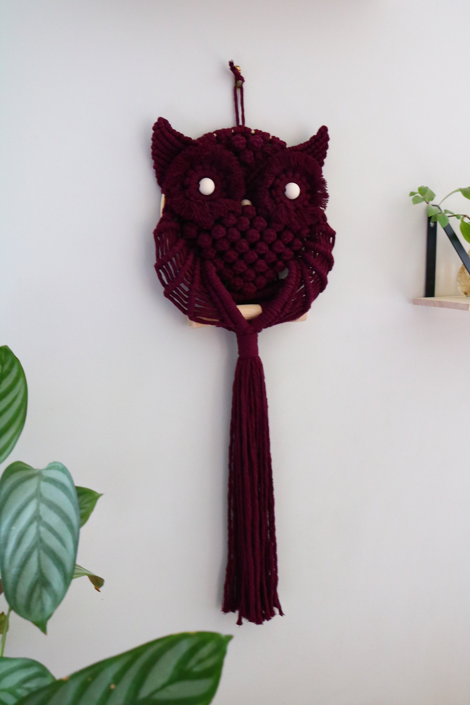 Chouette Macramé, Chouette Décorative, Hibou en Décoration Murale, Macramé Mural, Coton, Bois