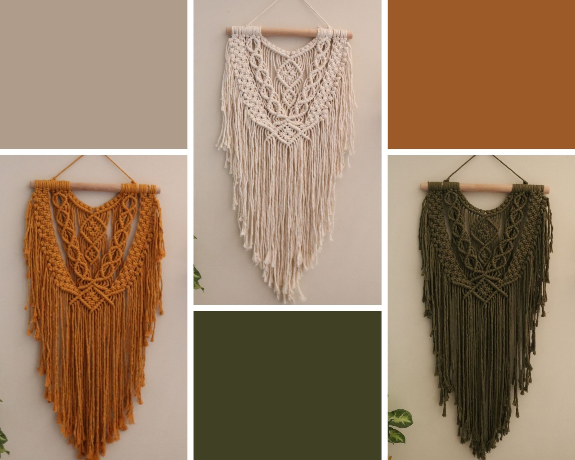 Macramé Mural - Modèle Chani Macramé Boho Vert Jaune Beige Décoration Murale Déco à Suspendre Bohème