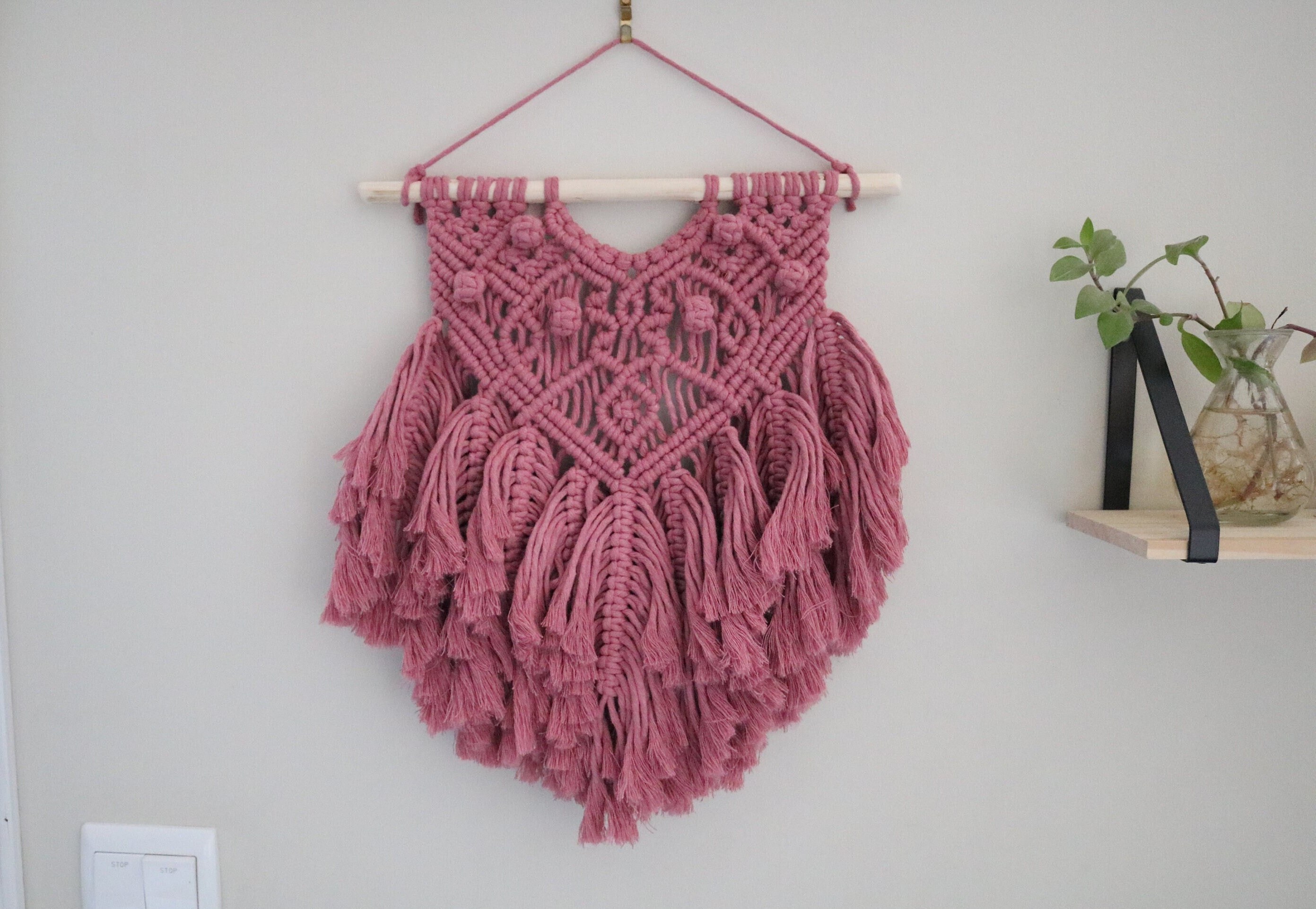 Macramé Mural, Modèle Betty, Décoration Murale, Chambre, Rose