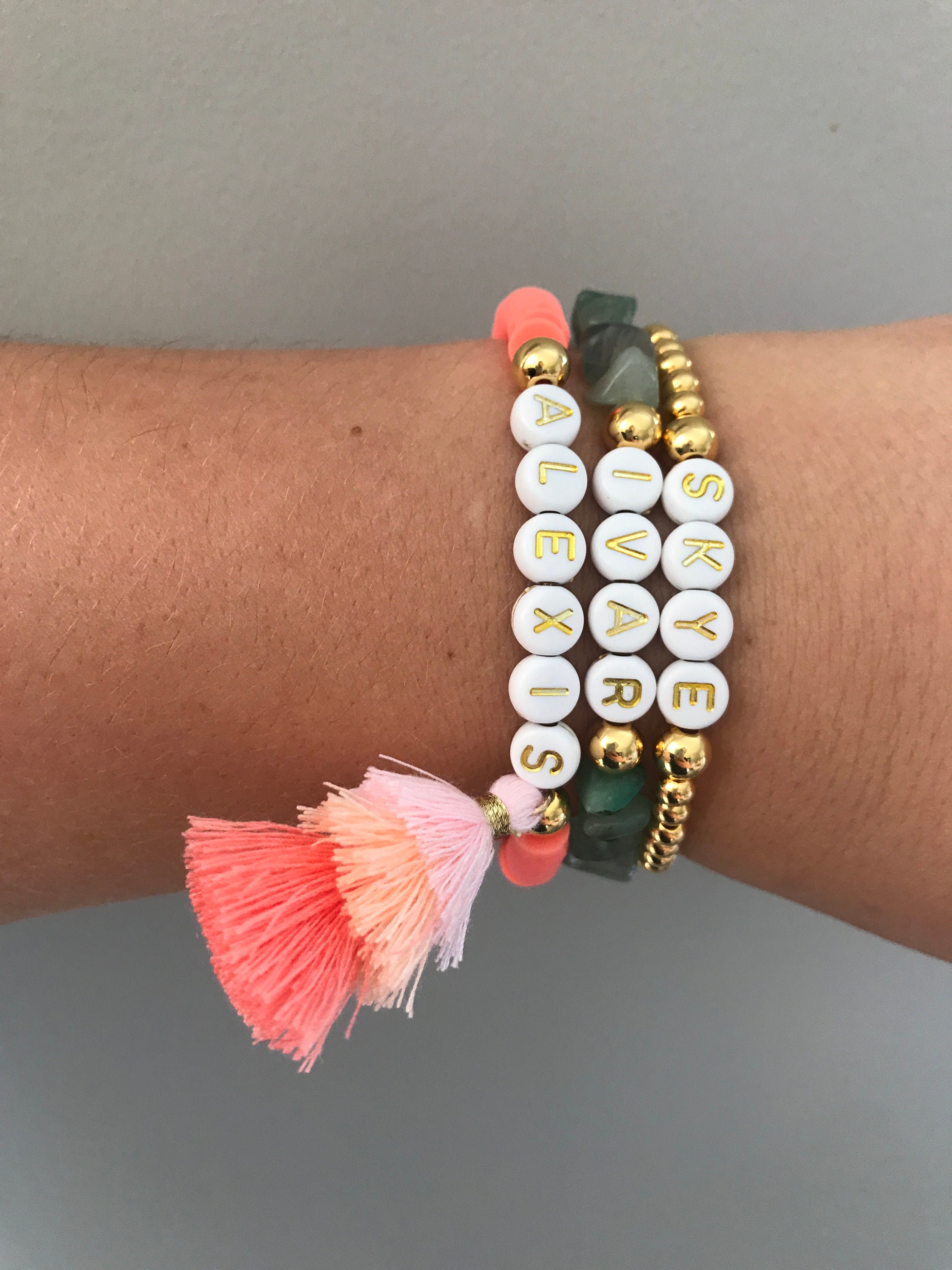 Personalised Crystal Beaded Bracelet Custom Name 4mm Bead Etsy