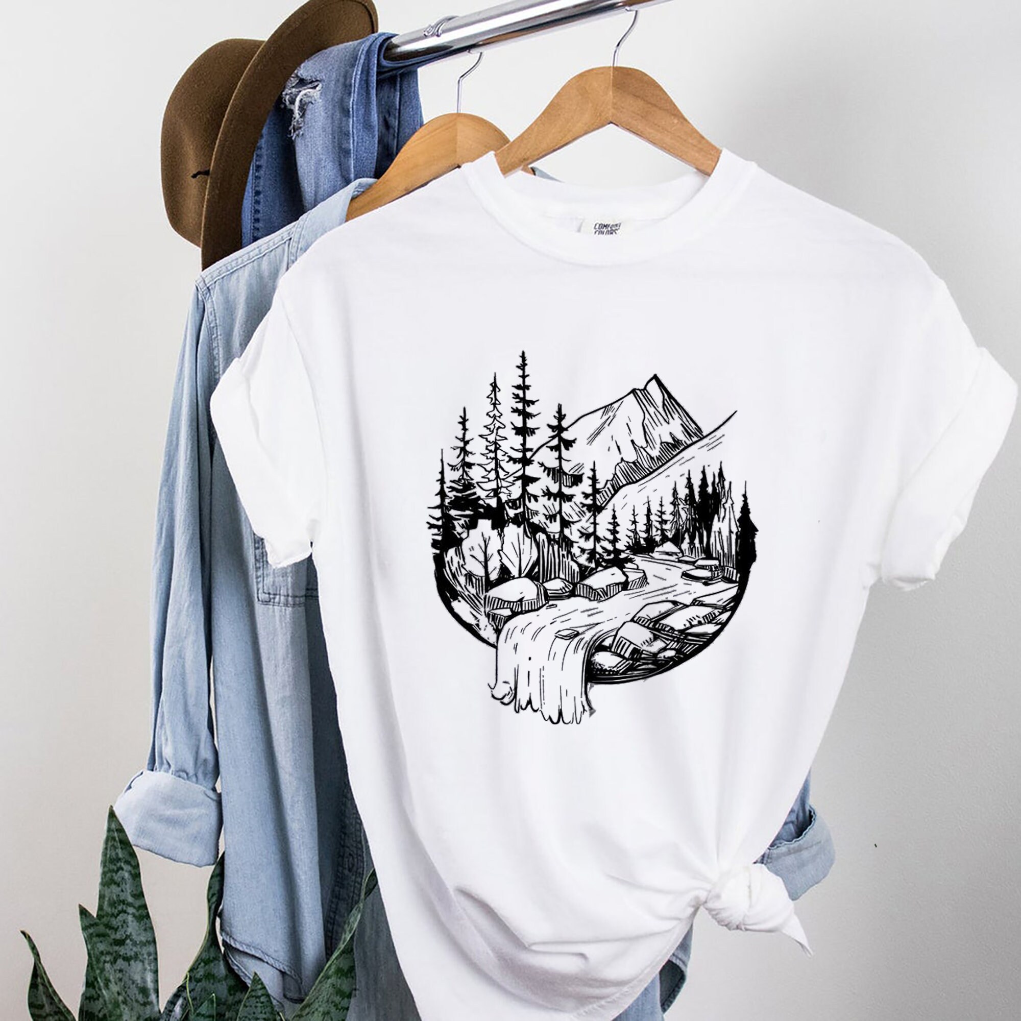 Outdoor Mountains Waterfall T Shirt Water Fall T Shirt Etsy