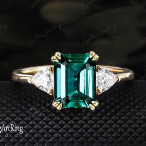 Vintage Brilliant 3CT Green Lab Created Emerald Engagement Ring Art Deco 14K Yellow Gold /Silver Anniversary Ring Promise Ring For Women