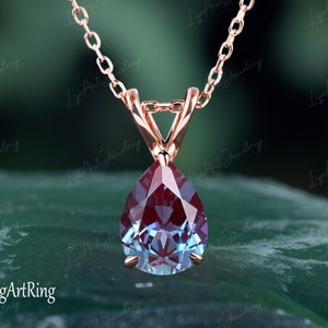 Pear Alexandrite Pendant for her 14k Rose Gold Necklace Vintage Unique Personalized Jewery Pendant June Birthstone Anniversary Bridal Gifts