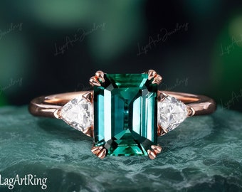 Solide 14K geelgouden verlovingsring briljant zilver 3CT Lab gemaakt groene smaragd ring minimalistische belofte ring verjaardag cadeau voor vrouwen