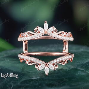 Moissanite Curved Wedding Band 14K Rose gold Moissanite pave Wedding Ring Unique Stackable Ring Enhancer Anniversary Bridal ring for women