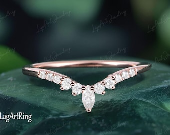 Marquise geslepen Moissaniet gebogen trouwring Unieke 14K roségouden trouwring diamanten ring bruids stapelring vrouwen jubileumcadeaus