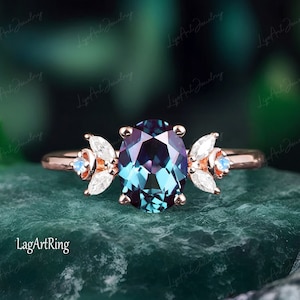 Oval Alexandrite Engagement ring 14K Rose Gold Promise Ring for her Moon Anniversary ring May Birthstone Wedding Ring Jewelry gifts Women