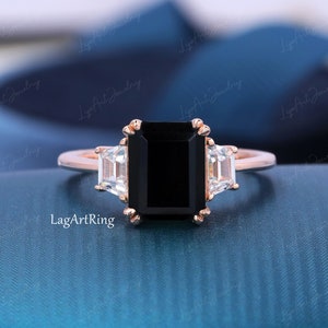 Emerald Cut 4CT Black Onyx Engagement Ring Art Deco Moissanite - Etsy