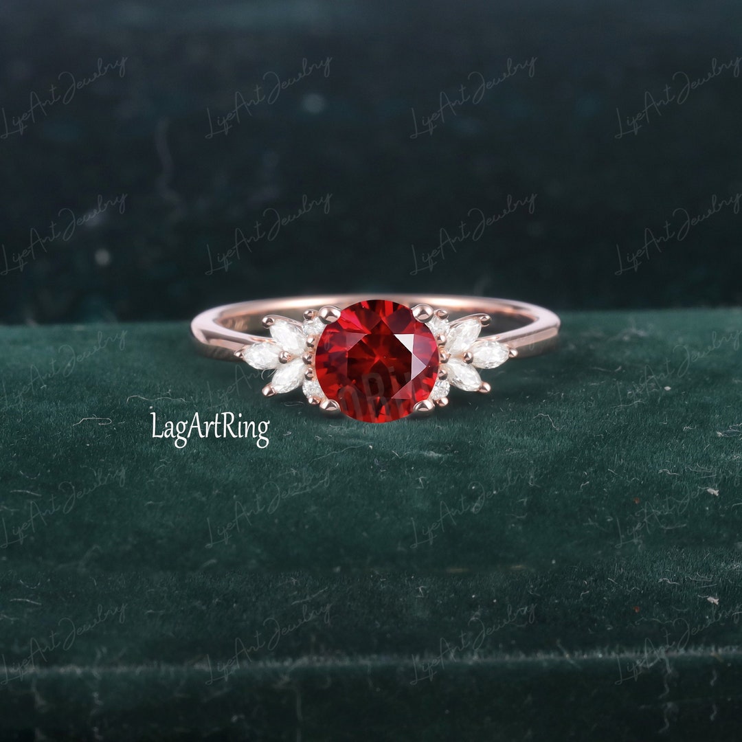 Vintage Lab Created Ruby Engagement Ring Cluster Etsy
