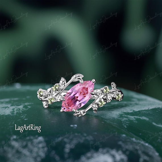 Marquise Cut Pink Sapphire Engagement Ring 14K White Gold Promise
