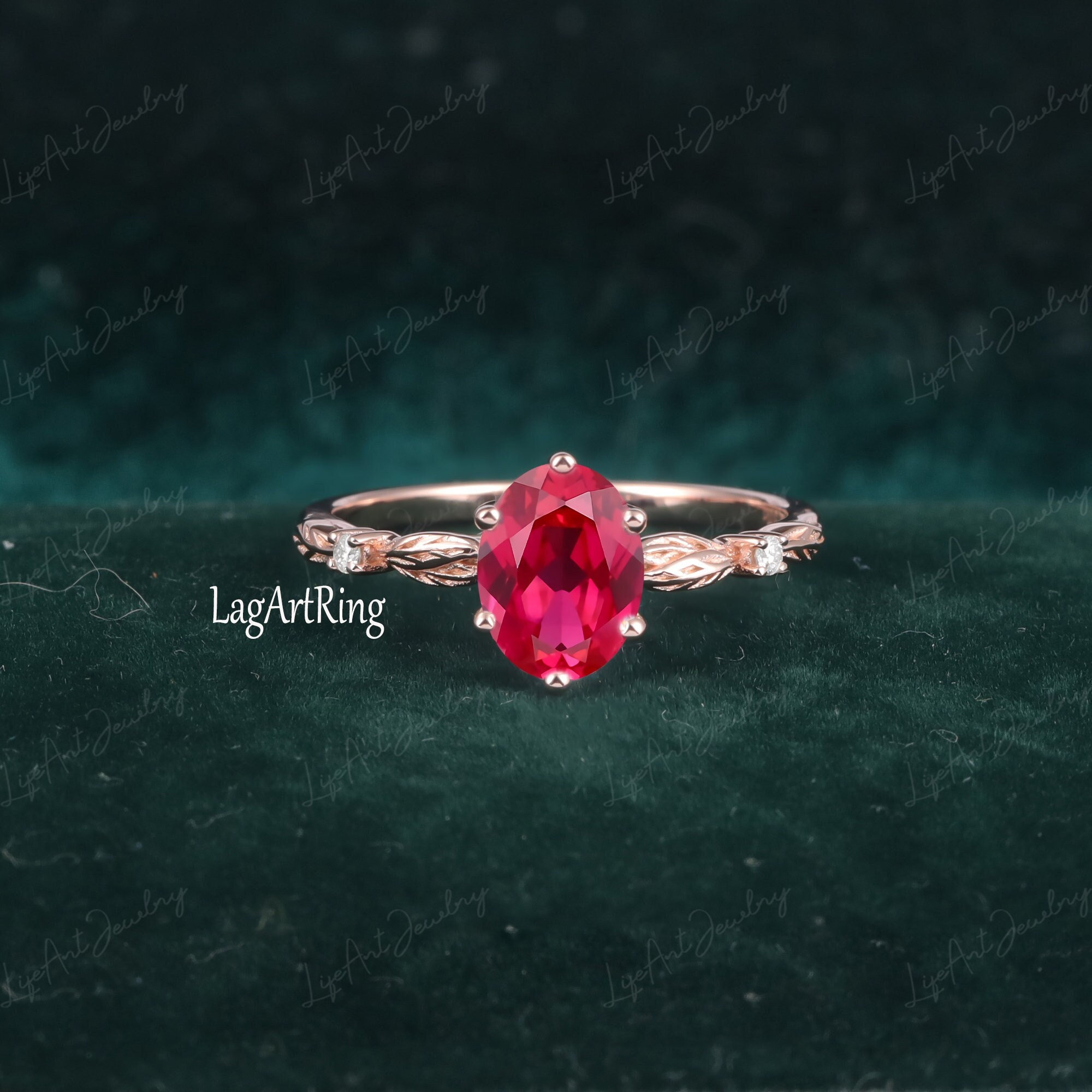 Oval Cut Lab Created Ruby Engagement Ring rose Gold Engagement